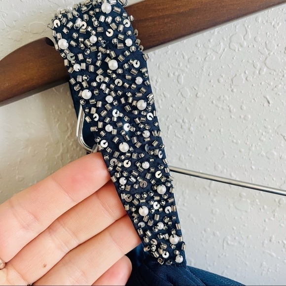 3/$20 JS Collections Navy Blue Beaded Strap Tiered Dress - Picture 6 of 14